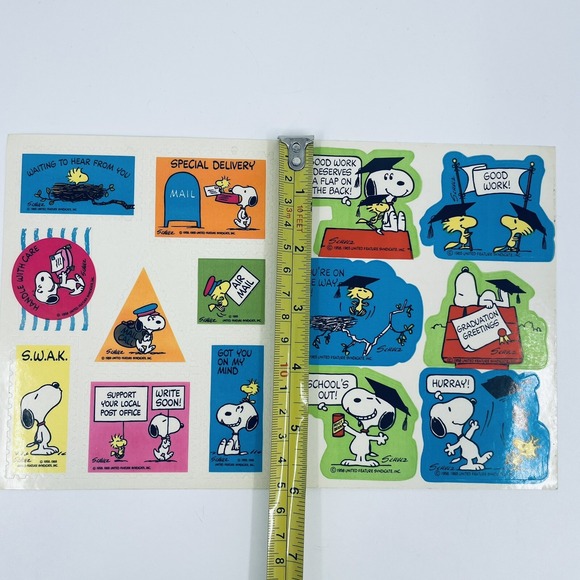 Two Sheets Vintage 80s Snoopy Sticker Sheets Woodstock Snoopy Schulz - Picture 2 of 6